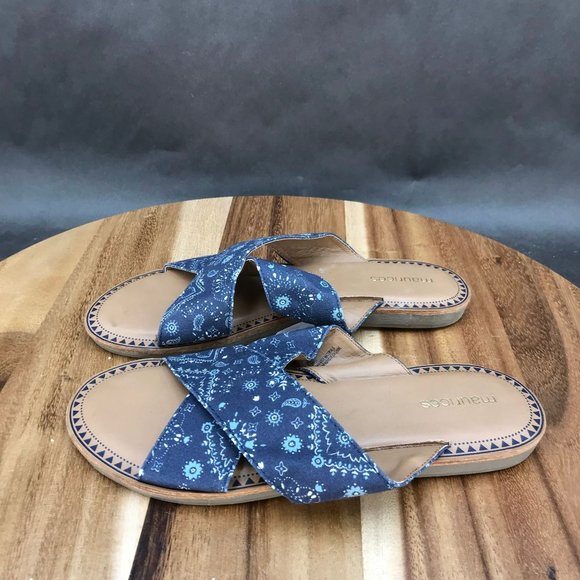 Maurices Blue Pattern Slides Slip On Flat Sandals Womens Size 6 - Picture 3 of 7